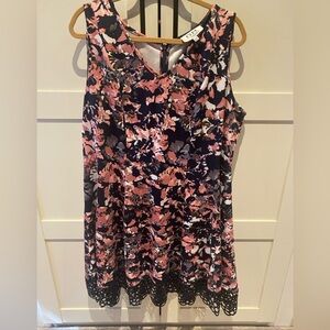 Donna Ricco Pink and Navy blue Floral Tank Dress
